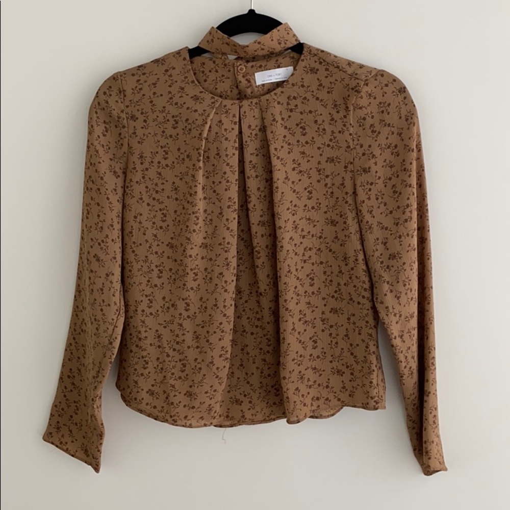 NEW Oak+Fort Floral Top, Removable Collar. XS